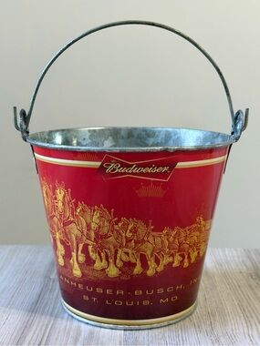 Vintage 2005 Budweiser Clydesdales Galvanized Metal Beer Bucket Anheuser-Busch
